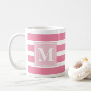 Mug Grille rose et blanche moderne avec Monogramme