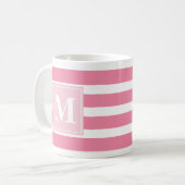 Mug Grille rose et blanche moderne avec Monogramme (Devant gauche)