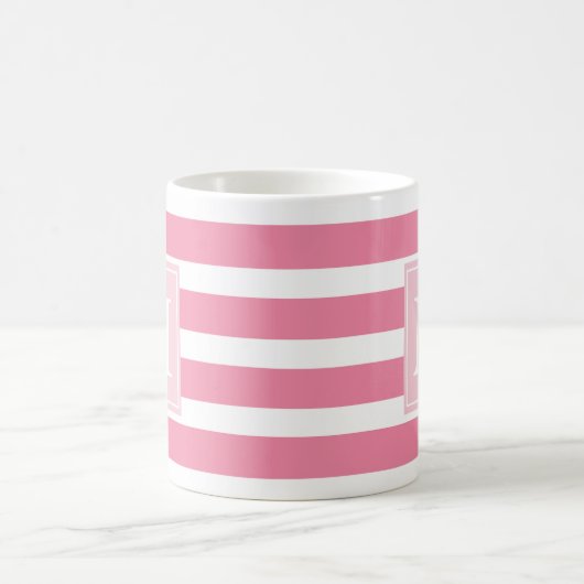 Mug Grille rose et blanche moderne avec Monogramme (Centre)