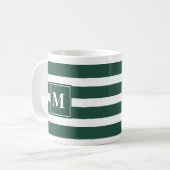 Mug Grille verte et blanche moderne avec Monogramme (Devant gauche)