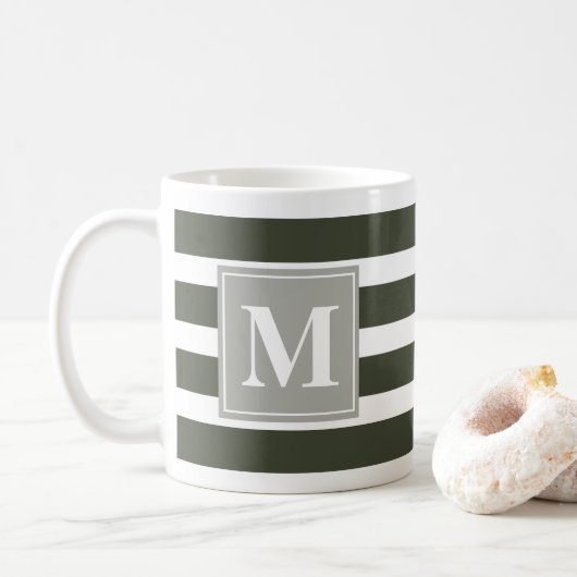 Mug Grille verte et blanche moderne avec Monogramme (Avec donut)