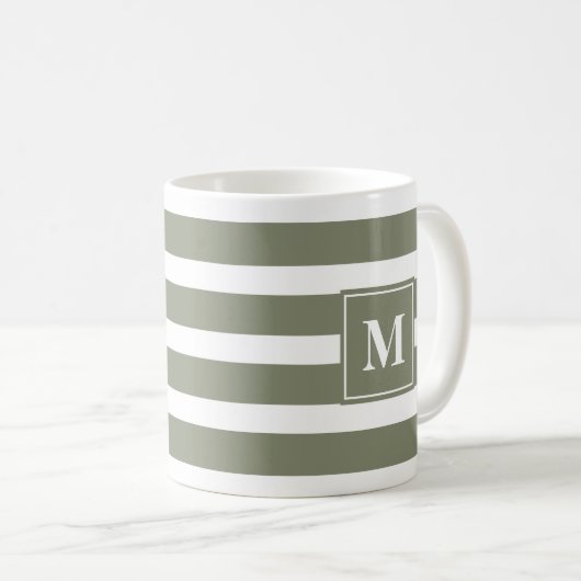 Mug Grille verte et blanche moderne avec Monogramme (Devant droit)