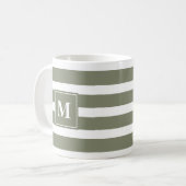 Mug Grille verte et blanche moderne avec Monogramme (Devant gauche)