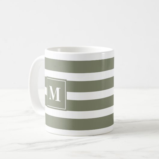 Mug Grille verte et blanche moderne avec Monogramme (Devant gauche)
