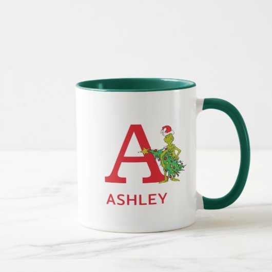 Mug Grinch Classique | Nom et monogramme vilains A (Droite)