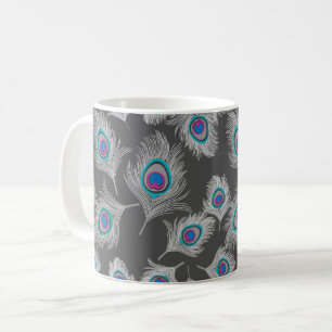 Mug Gris argenté et plume de paon turquoise