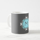 Mug Gris blanc de bleu glacier de monogramme de (Devant gauche)