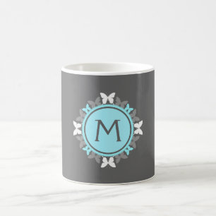 Mug Gris blanc de bleu glacier de monogramme de
