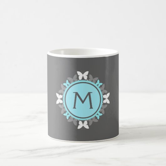 Mug Gris blanc de bleu glacier de monogramme de (Centre)