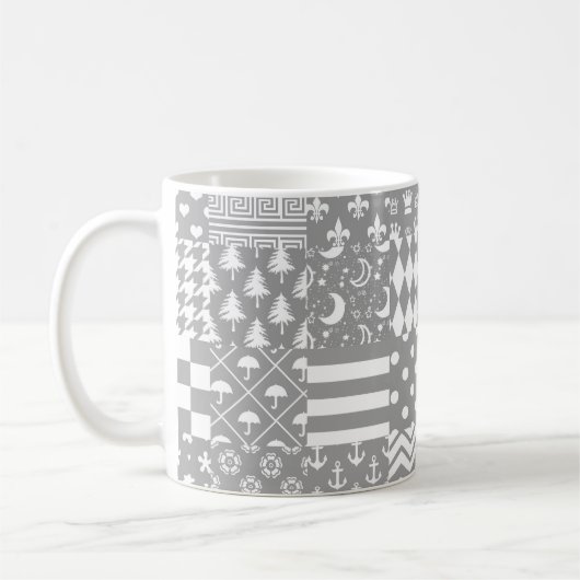 Mug Gris Blanc Mixte Motif Patchwork Design (Gauche)
