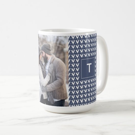 Mug Gris Bleu de Noël Chandail tricoté Monogramme Phot (Devant droit)