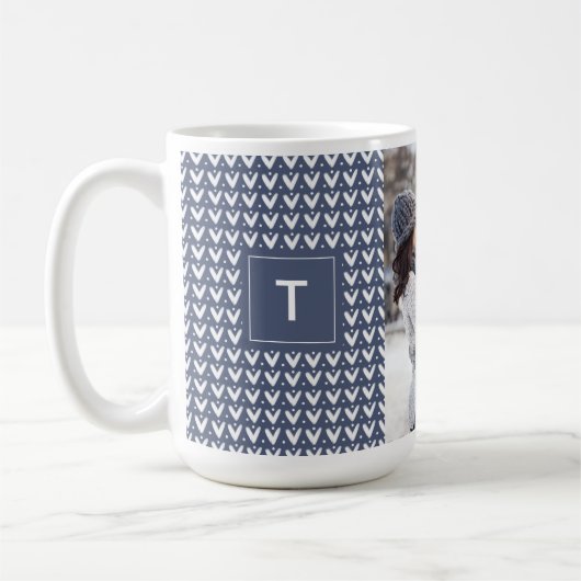 Mug Gris Bleu de Noël Chandail tricoté Monogramme Phot (Gauche)