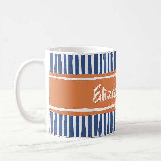 Mug Gris de peinture ondulé orange et bleu avec nom (Gauche)