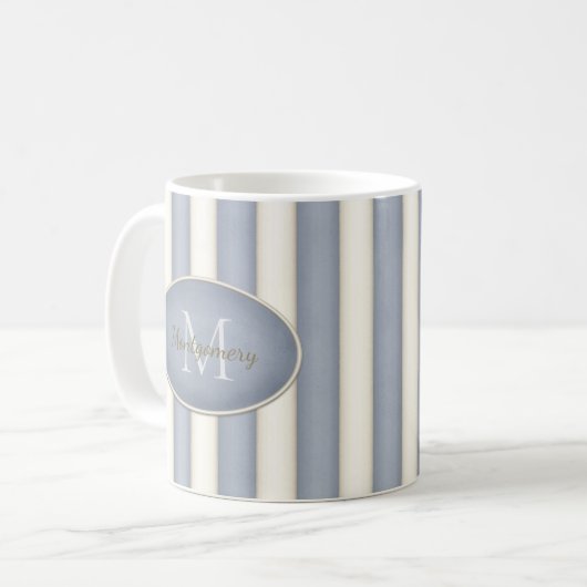 Mug Gris et rayures blanches anciennes Monogramme enca (Devant gauche)