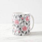 Mug Gris et rose. Motif floral (Devant droit)