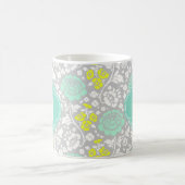 Mug Gris floral Girly moderne de jaune d'Aqua (Centre)