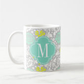Mug Gris floral Girly moderne de jaune d'Aqua (Gauche)