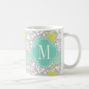 Mug Gris floral Girly moderne de jaune d'Aqua