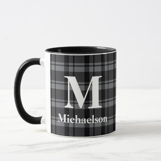 Mug Gris foncé et plaqué noir avec nom de monogramme (Gauche)