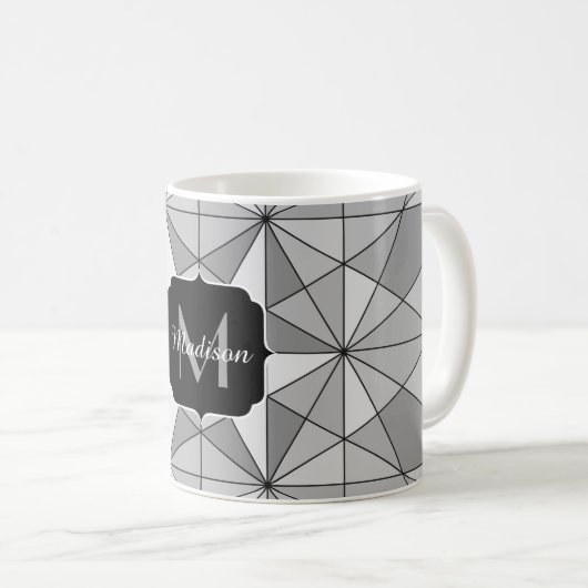 Mug Gris noir Mosaïque Triangle Motif Monogramme (Devant droit)