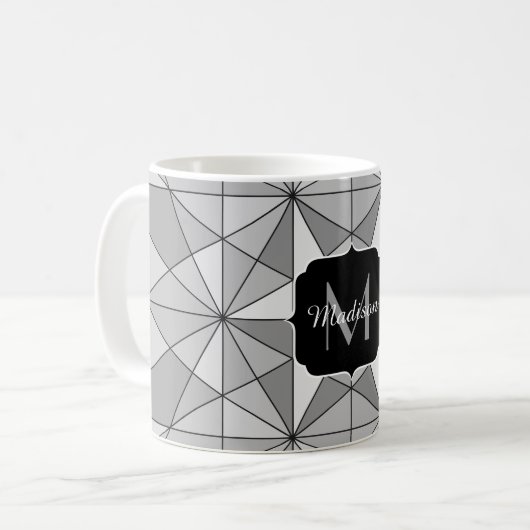 Mug Gris noir Mosaïque Triangle Motif Monogramme (Devant gauche)