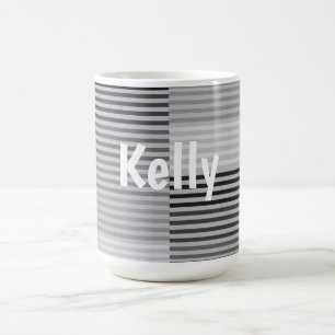 Mug Gris, Noir, Rayures Blanches