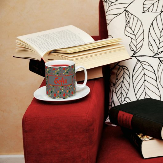 Mug gris pavot rouge motif