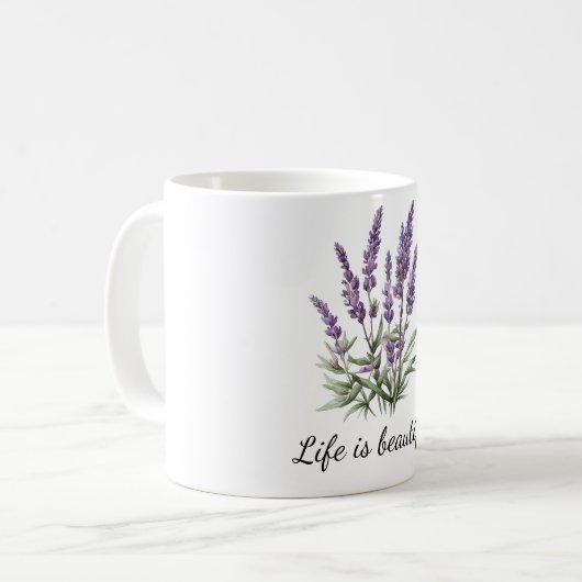 Mug Gris Romantique Fleur de Lavande Violet (Devant gauche)