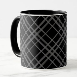 Mug Gris Sur Tartan Noir Plaid Design Motif