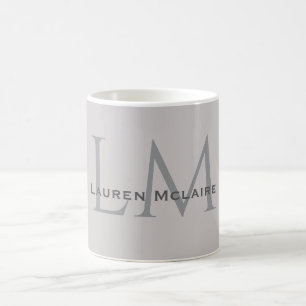Mug Gris Taupe Moderne Style de Bureau Monogramme