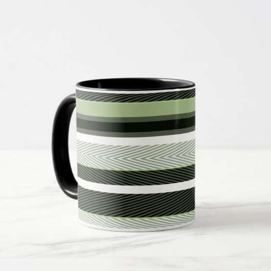Mug Gris, vert, rayures blanches. (Devant gauche)
