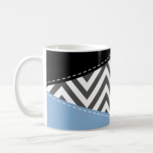 Mug Gris Zigzag, Gris Chevron, Motif Zigzag, Bleu (Gauche)
