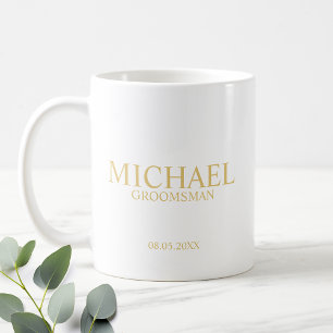Mug Groomsman personnalisé classique blanc et or