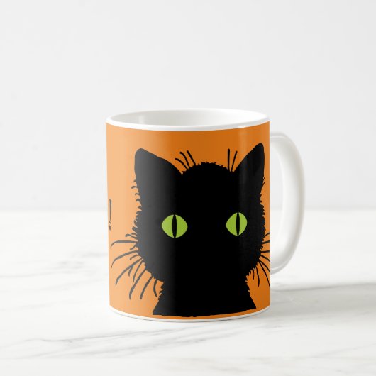 Mug Gros chat noir orné vert Joyeux Halloween design (Devant droit)