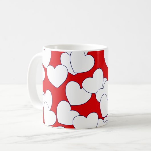 Mug Gros Coeurs D'Amour Blanc Sur Rouge (Devant gauche)