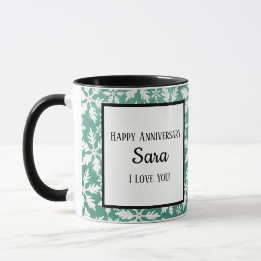 Mug Gros flocons blancs tombant Arrière - plan vert (Gauche)