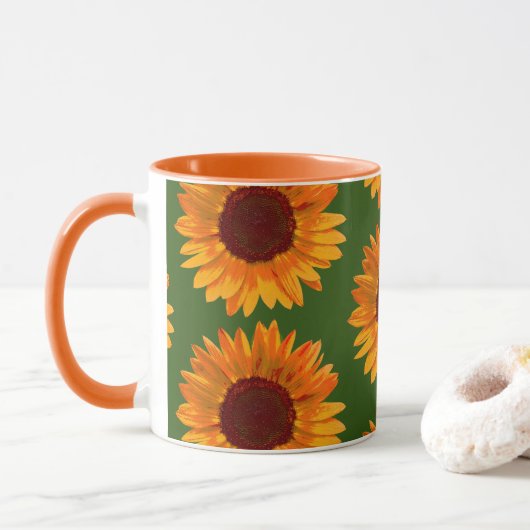 Mug Gros Motif de tournesol orange rustique (Avec donut)