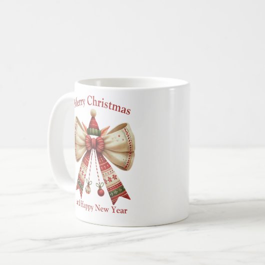 Mug Gros Noël avec arc rustique avec elfes casquette (Devant gauche)