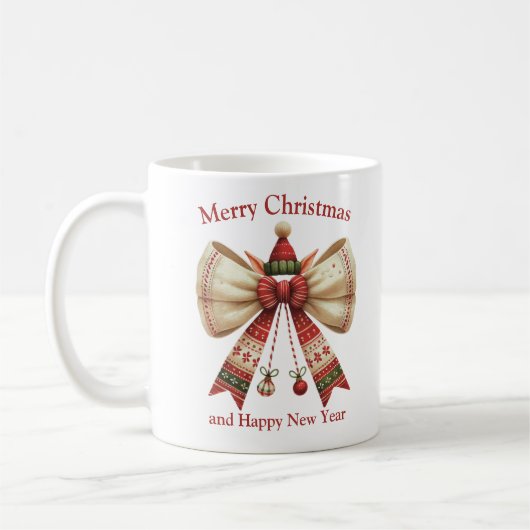 Mug Gros Noël avec arc rustique avec elfes casquette (Gauche)