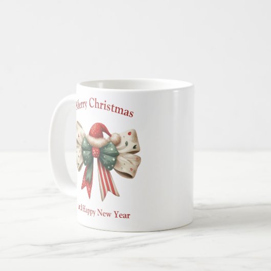 Mug Gros Noël avec arc rustique avec elfes casquette (Devant gauche)