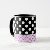 Mug Gros Points Blancs À Café Noir Et Rose Élégants (Devant gauche)