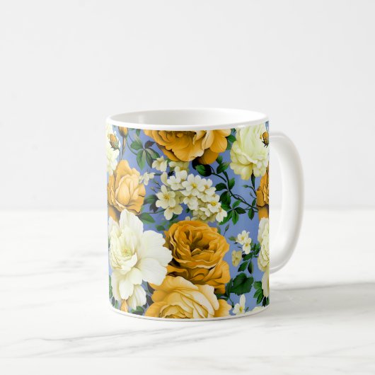 Mug Grosse Fleur de rose jaune rétro (Devant droit)