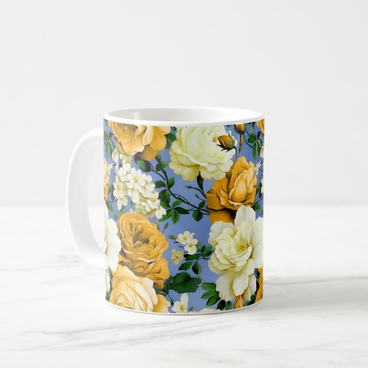 Mug Grosse Fleur de rose jaune rétro (Devant gauche)