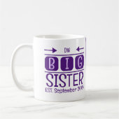 Mug Grosse soeur initiales est. mois année violet (Gauche)
