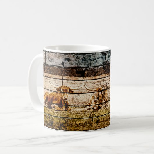 Mug Groupe de Longhorns assis en terrain Distressed Wo (Devant gauche)