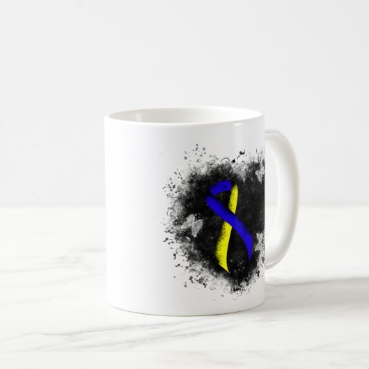 Mug Groupe de ruban de sensibilisation bleu et jaune (Devant droit)