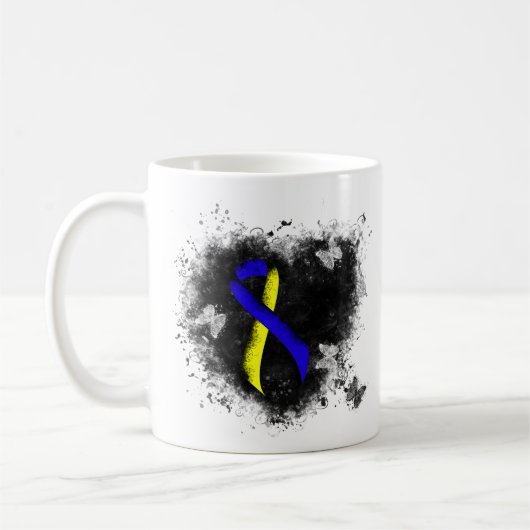 Mug Groupe de ruban de sensibilisation bleu et jaune (Gauche)
