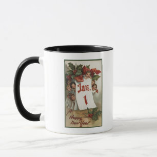 Mug Groupe d'enfants se cachant derrière le calendrier
