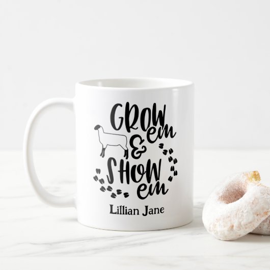 Mug Grow Em Show Em Lamb Custom Name (Avec donut)