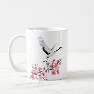 Mug Grue japonaise personnalisée et fleurs de cerisier